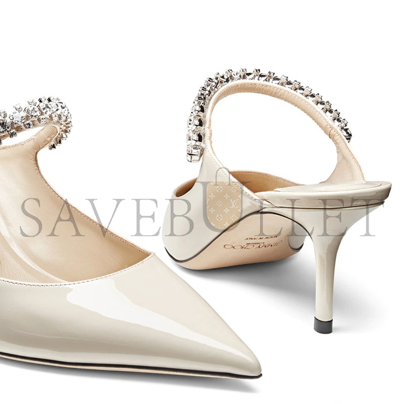 Ji*y Ch* bing 65 linen patent leather mules with crystal strap bing65pat